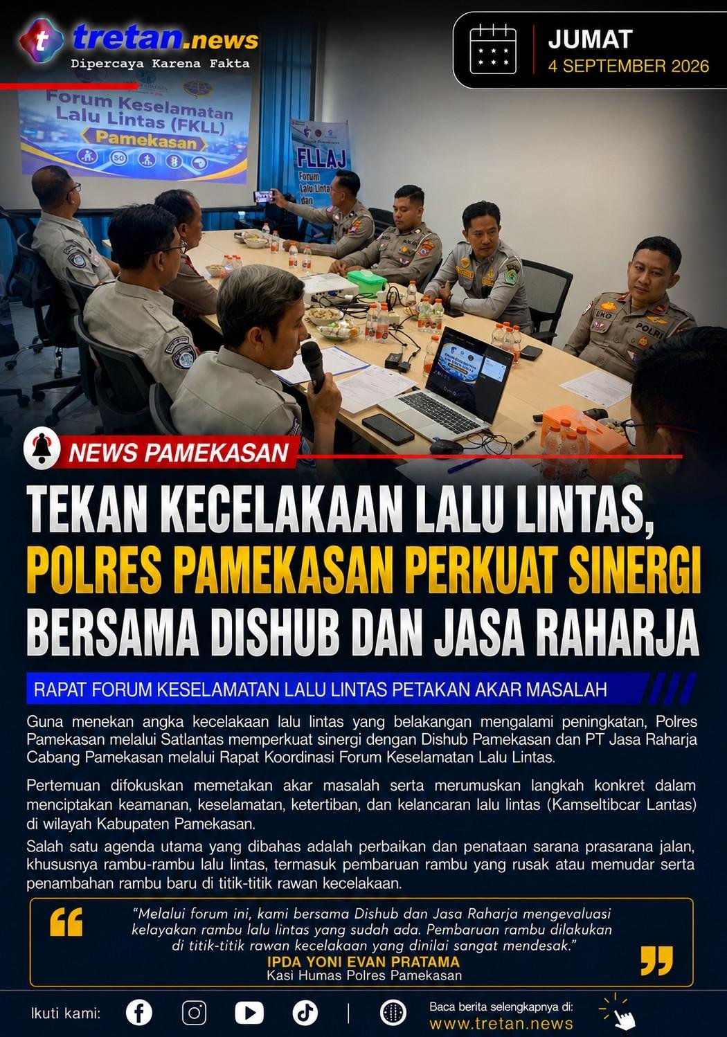 Polres Pamekasan memperkuat sinergi keselamatan lalu lintas bersama Dishub dan Jasa Raharja