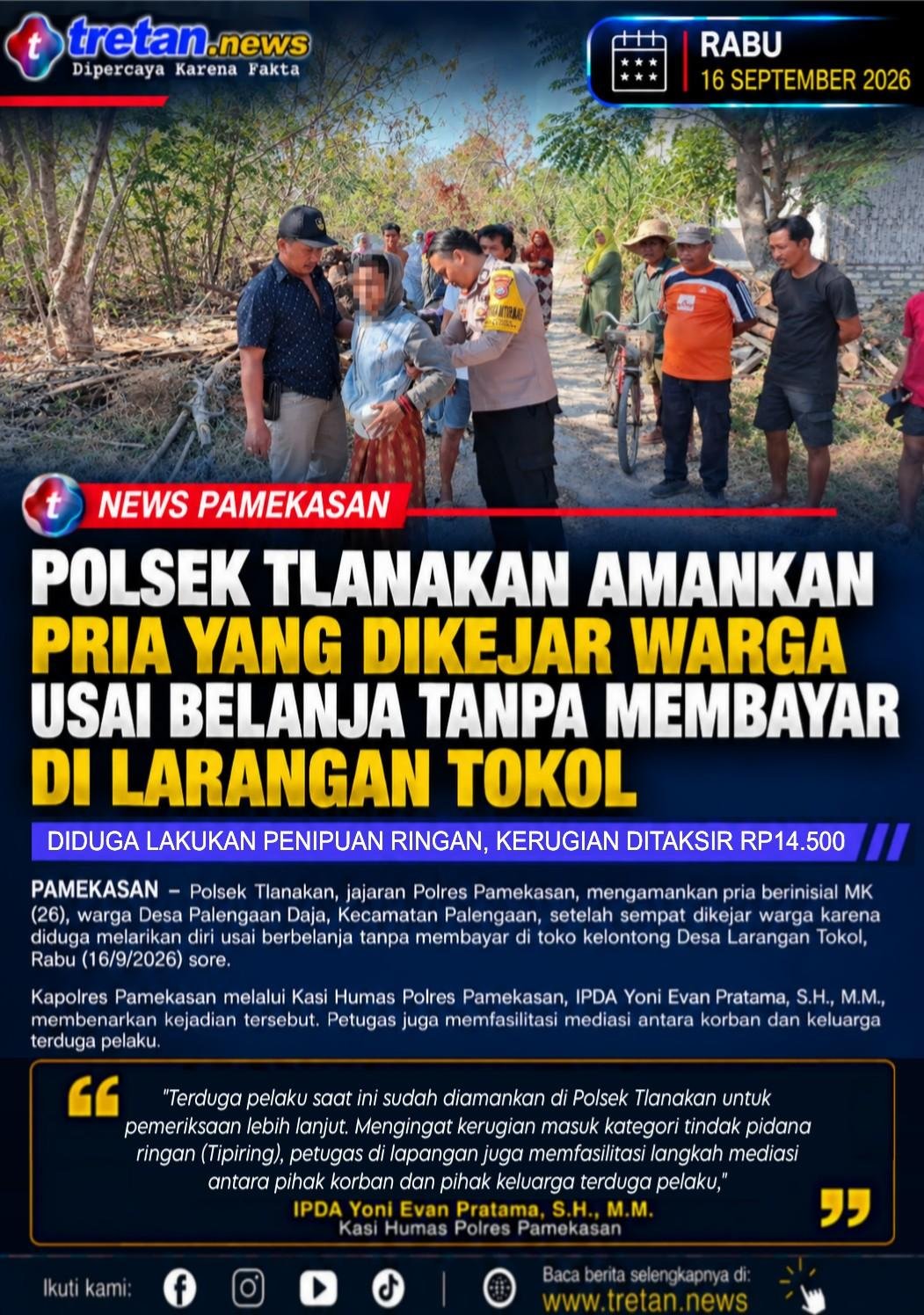 Polsek Tlanakan amankan pria usai belanja tanpa membayar di Larangan Tokol
