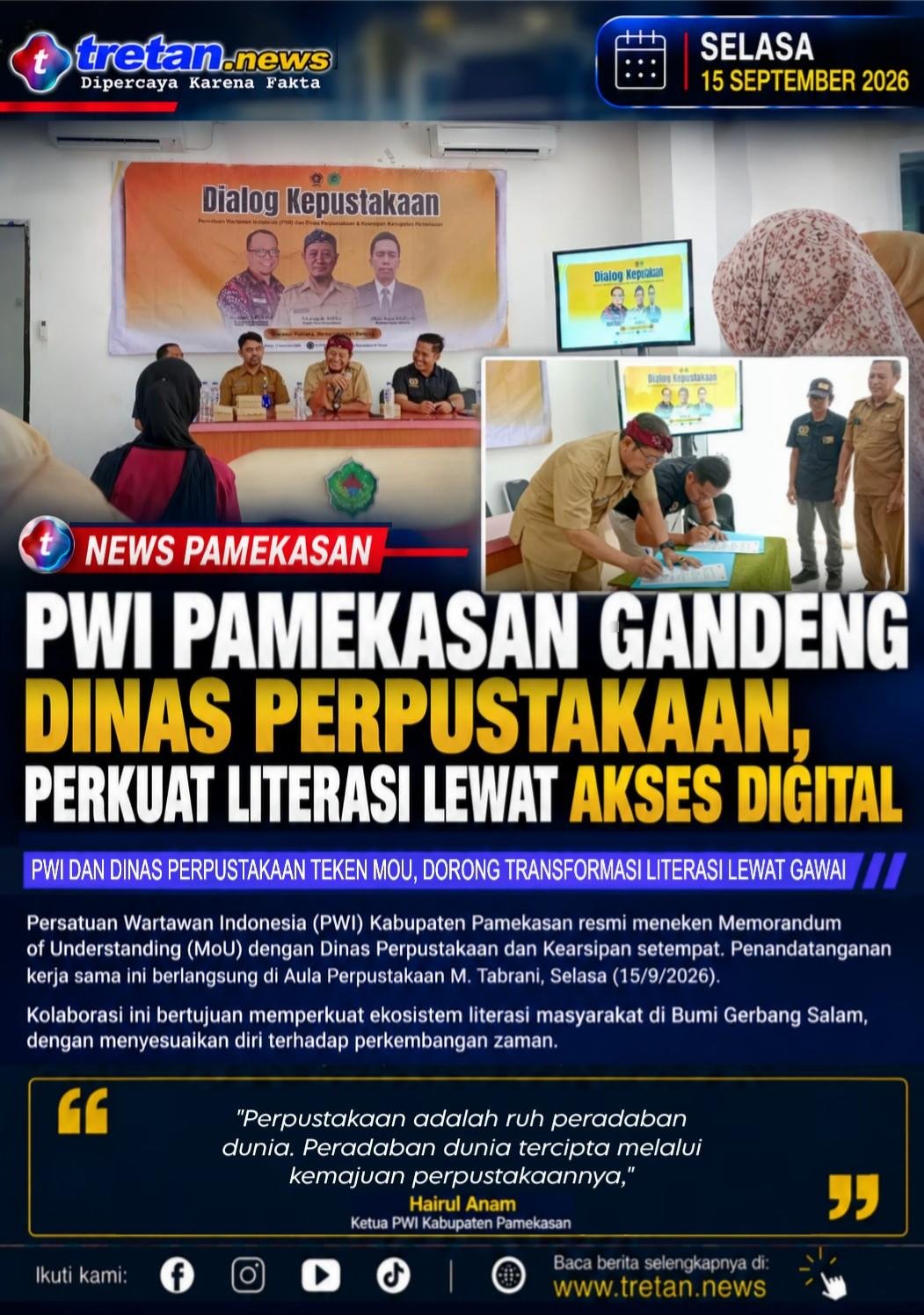 PWI Pamekasan dan Dinas Perpustakaan meneken MoU literasi digital