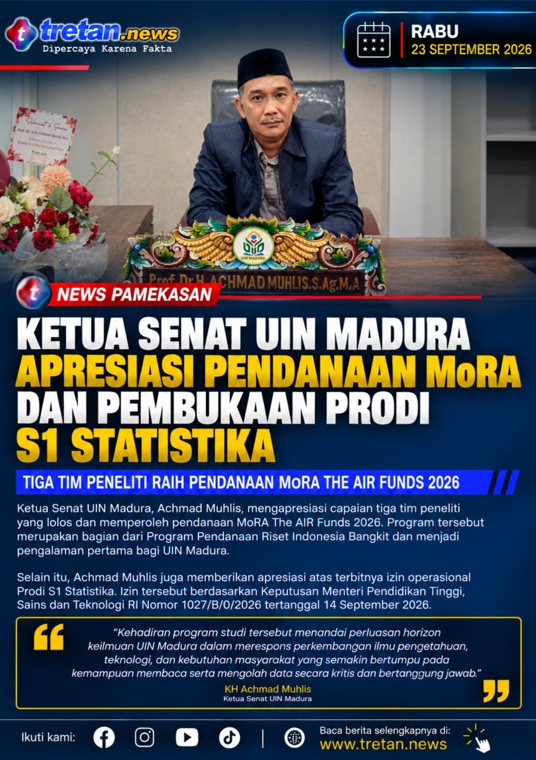 Ketua Senat UIN Madura apresiasi pendanaan riset dan Prodi Statistika