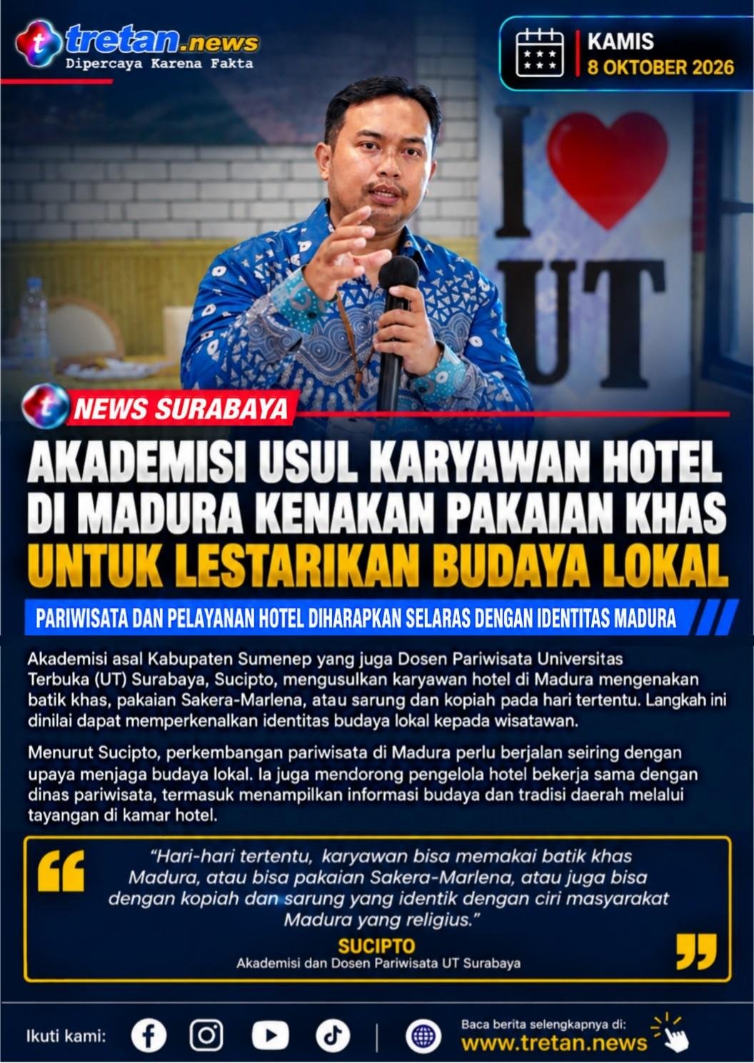 Karyawan hotel di Madura mengenakan pakaian khas untuk melestarikan budaya lokal