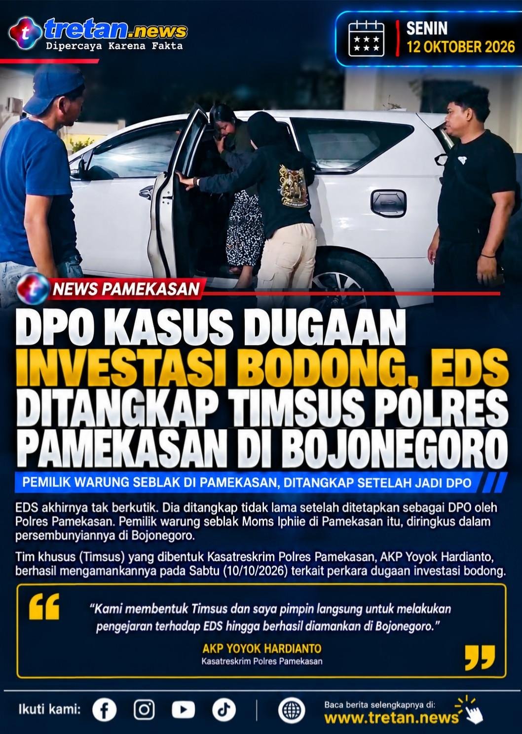 Timsus Polres Pamekasan menangkap EDS di Bojonegoro terkait dugaan investasi bodong