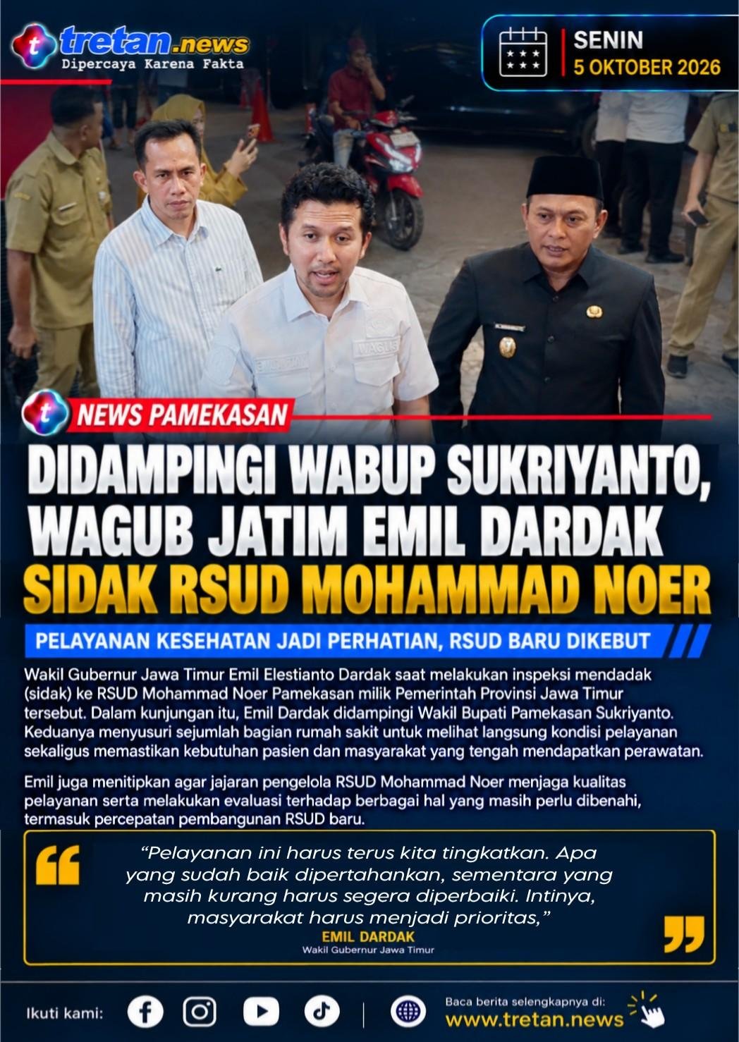 Emil Dardak dan Sukriyanto meninjau pelayanan RSUD Mohammad Noer