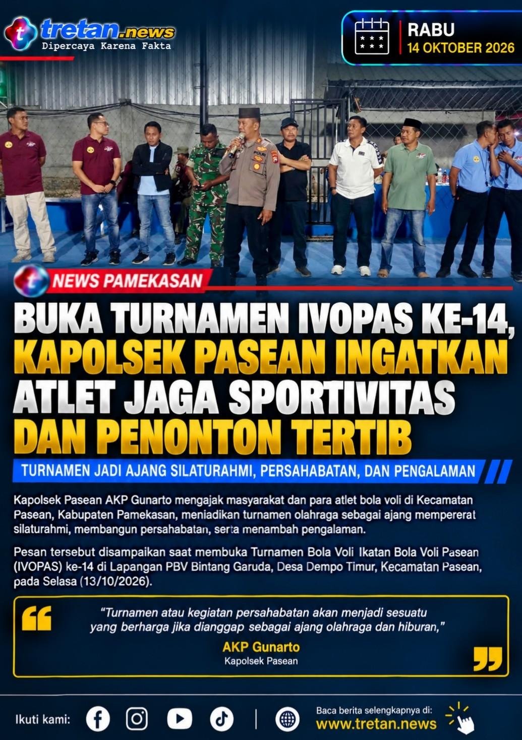 AKP Gunarto membuka turnamen bola voli IVOPAS ke-14 di Kecamatan Pasean, Pamekasan