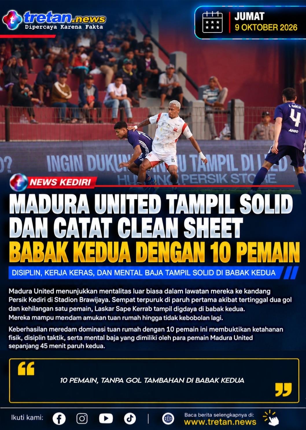 Pemain Madura United berjuang menghadapi Persik Kediri dalam laga Super League 2026/2027